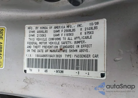 2009 Acura Tl 3.5 из США, поврежденный, VIN 19UUA86519A013929